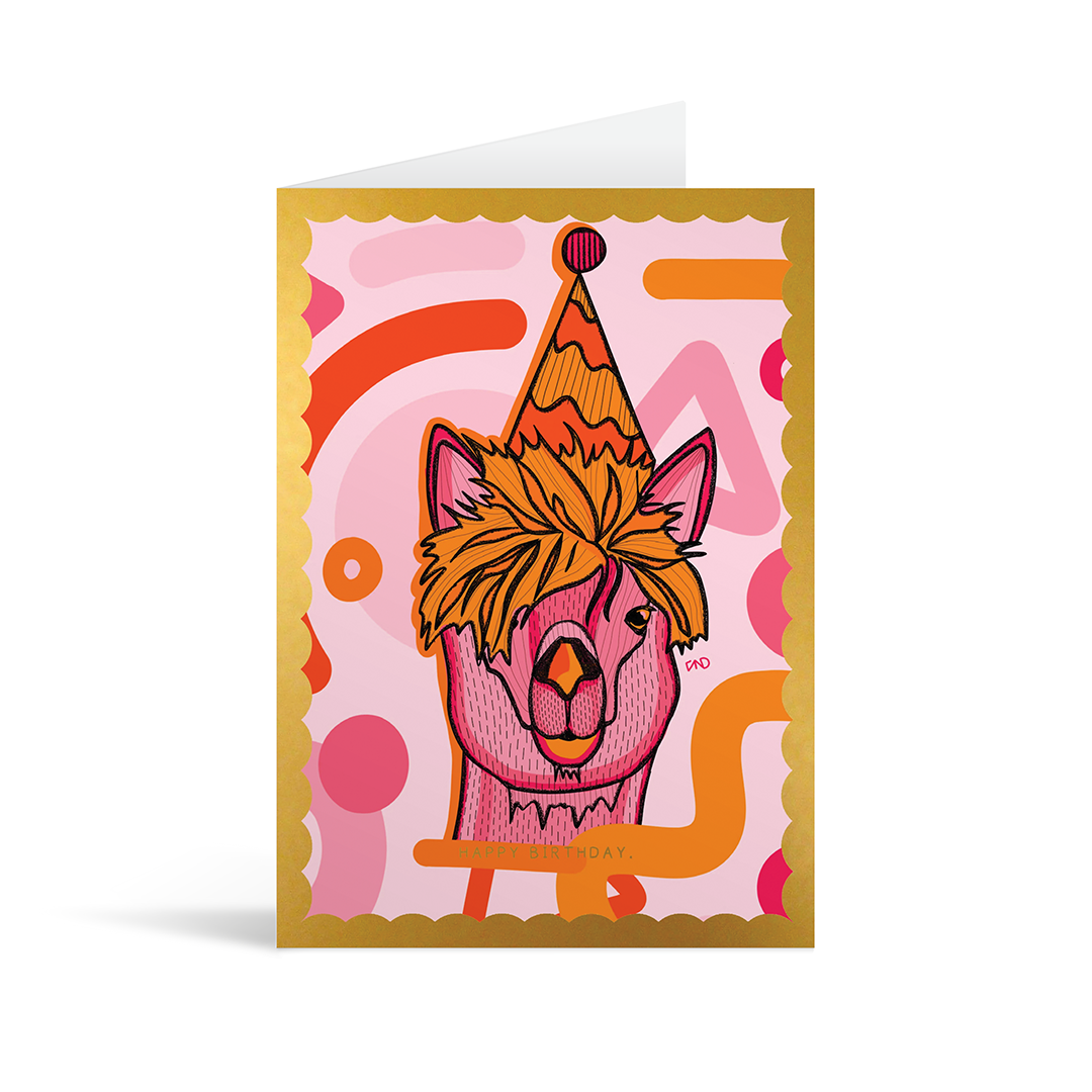 Party Alpaca Gold Foiled Birthday Card