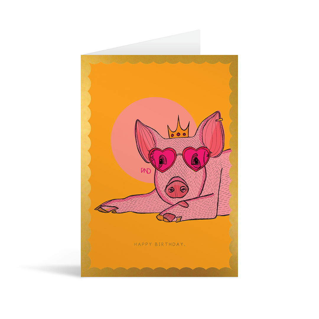 Party Pig Gold Foiled Birthday Card
