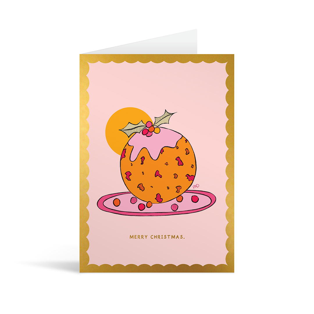 Christmas Pudding Gold Foiled Card