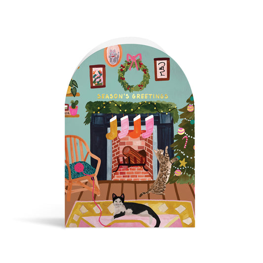Fireplace Cat Christmas Card