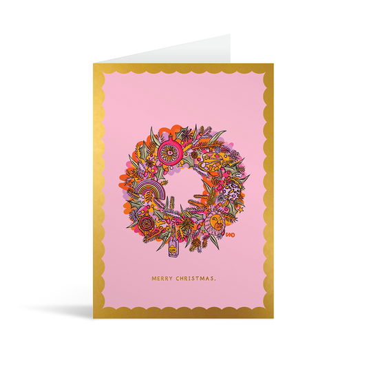Bauble Wreath Gold Foiled Christmas Card