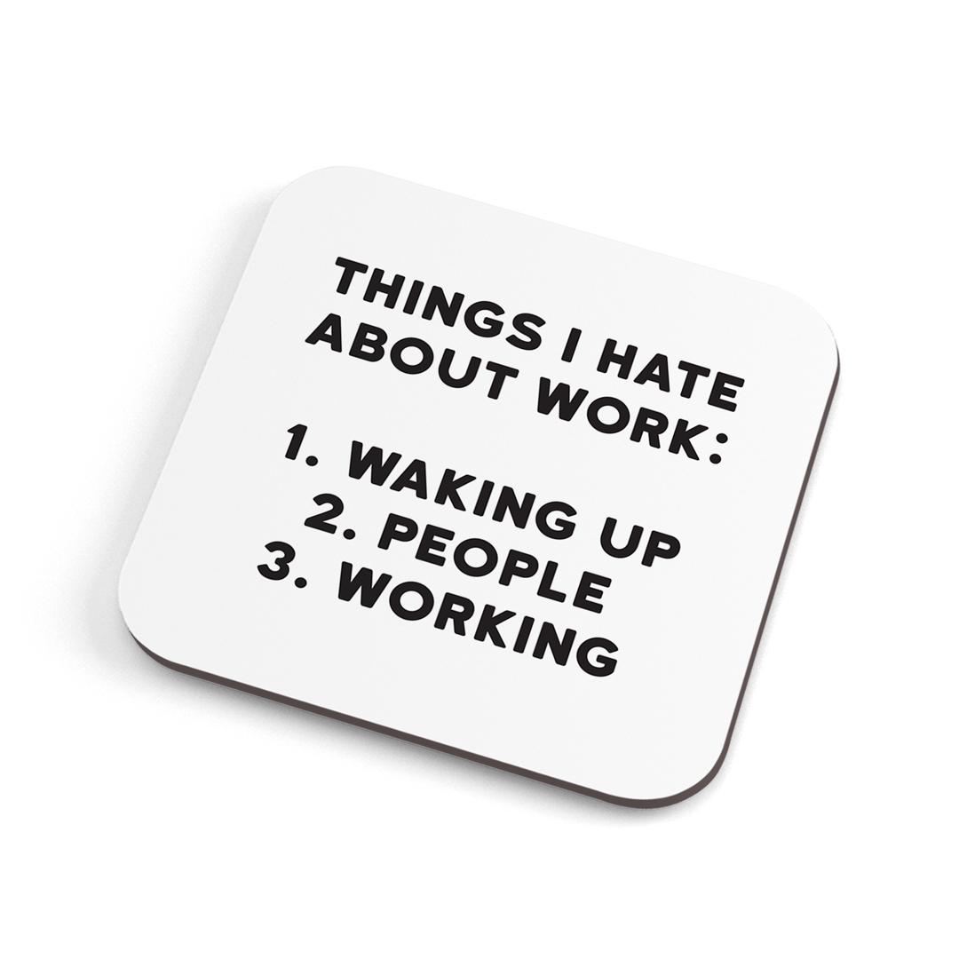 A white funny coaster with black text saying: "The path to inner peace begins with four words… not my fucking problem."