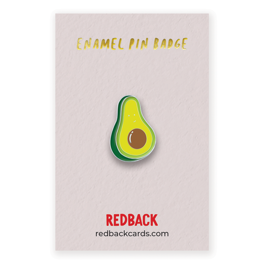 A cute avocado enamel pin mounted on card