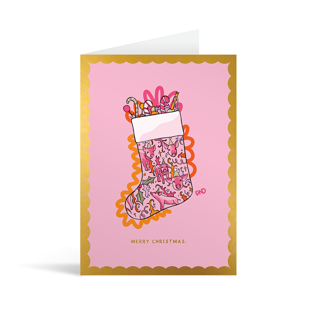 Christmas Stocking Gold Foiled Christmas Card